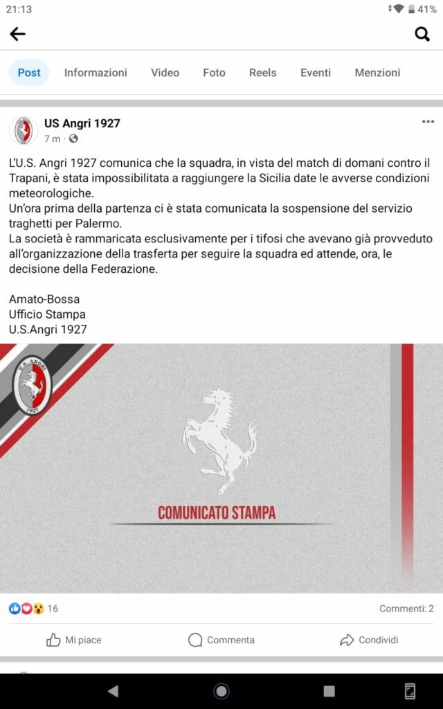 COPPA ITALIA SERIE D, POSSIBILE RINUNCIA DELL’ANGRI 1 c247692c 1cab 4656 835f 892d13387866
