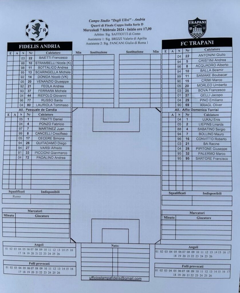 COPPA ITALIA SERIE D, ANDRIA-TRAPANI. LA DISTINTA UFFICIALE 1 8a809984 68b4 4eb3 9a9e 07d836584d7f