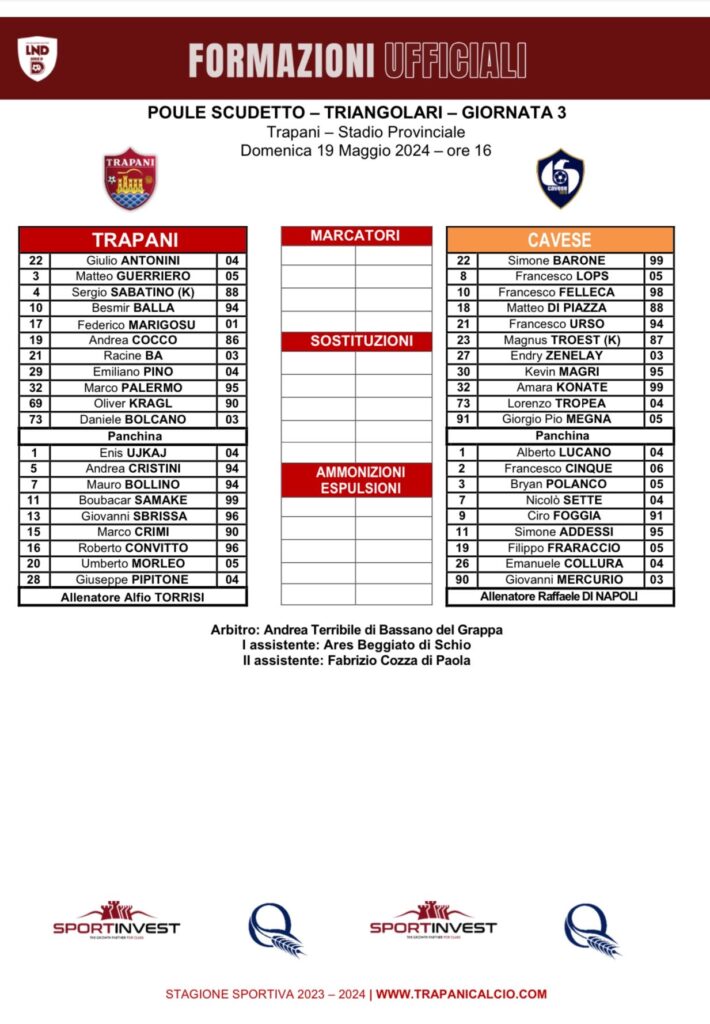 POULE SCUDETTO SERIE D. TRAPANI-CAVESE. LA DISTINTA 1 87ce6837 7cbd 4b0a 9f52 3ae8d49ad9b0