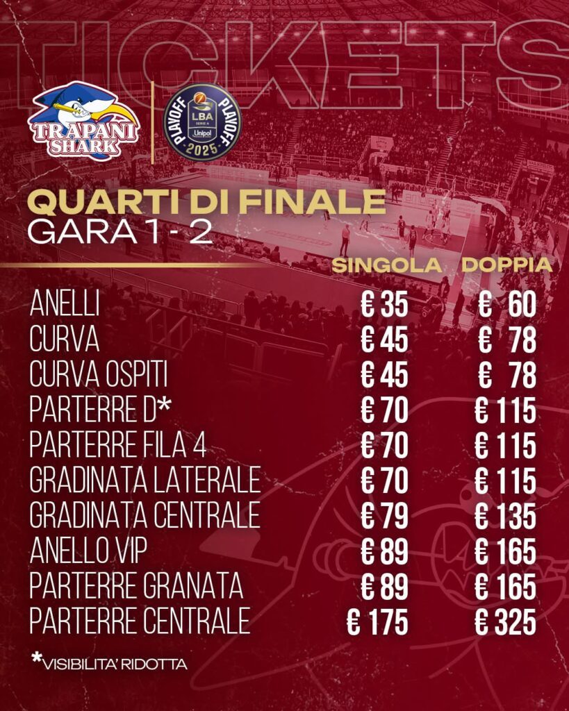 PLAY OFF SCUDETTO LBA. TRAPANI SHARK COMUNICA I PREZZI DEL PRIMO TURNO 1 IMG 8805