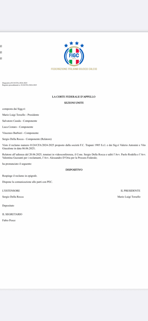FC TRAPANI 1905. CONFERMATA LA PENALIZZAZIONE DI 8 PUNTI 1 IMG 9532