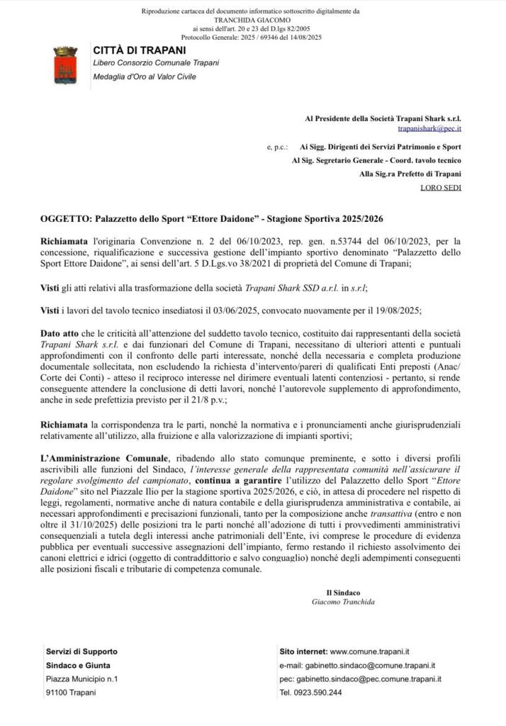 TRAPANI SHARK. LE POSIZIONI UFFICIALI DELLE PARTI RIGUARDO L’AFFIDAMENTO DEL PALADAIDONE 1 IMG 0452