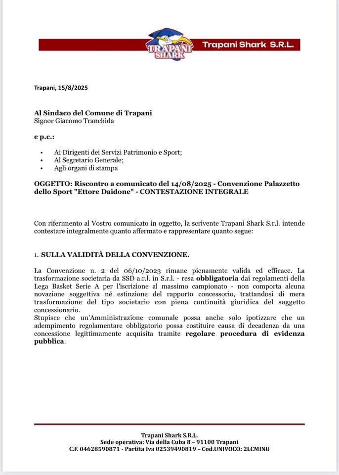 TRAPANI SHARK. LE POSIZIONI UFFICIALI DELLE PARTI RIGUARDO L’AFFIDAMENTO DEL PALADAIDONE 2 IMG 0453