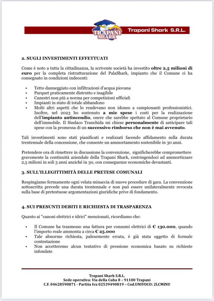 TRAPANI SHARK. LE POSIZIONI UFFICIALI DELLE PARTI RIGUARDO L’AFFIDAMENTO DEL PALADAIDONE 3 IMG 0454