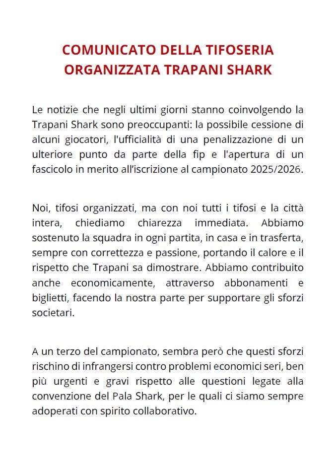 I TIFOSI ORGANIZZATI DELLA TRAPANI SHARK CHIEDONO CHIAREZZA. IL COMUNICATO 1 IMG 2455