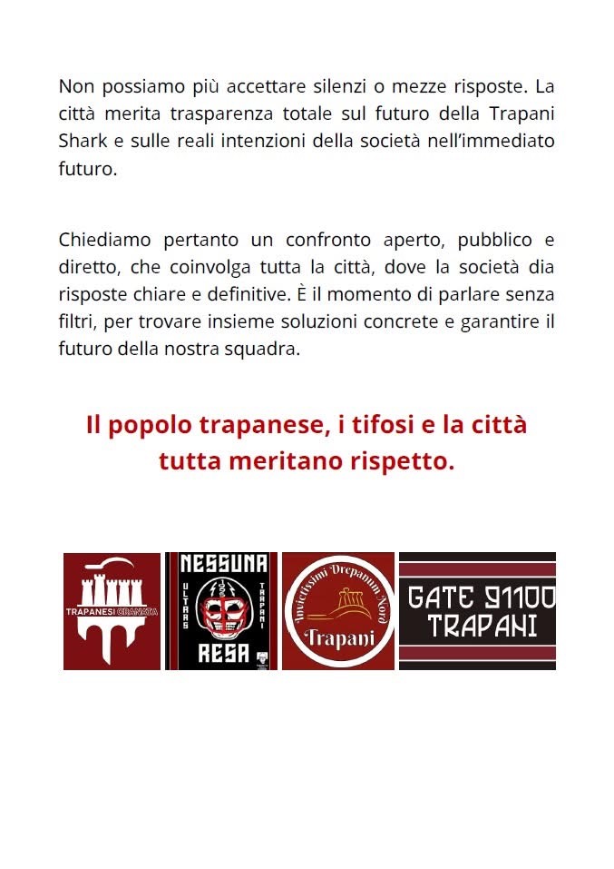 I TIFOSI ORGANIZZATI DELLA TRAPANI SHARK CHIEDONO CHIAREZZA. IL COMUNICATO 2 IMG 2456